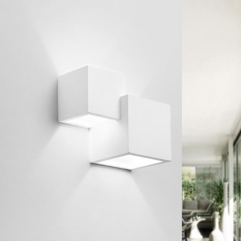 Image of Universo - Applique cubo doppia luce led attacco G9 in gesso lampada da soffitto quadrata moderno bianco verniciabile