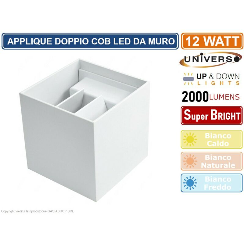 Image of Applique lampada a muro bianca doppio led cob 22W fascio regolabile da esterno IP65 - Colore Luce: Bianco Caldo