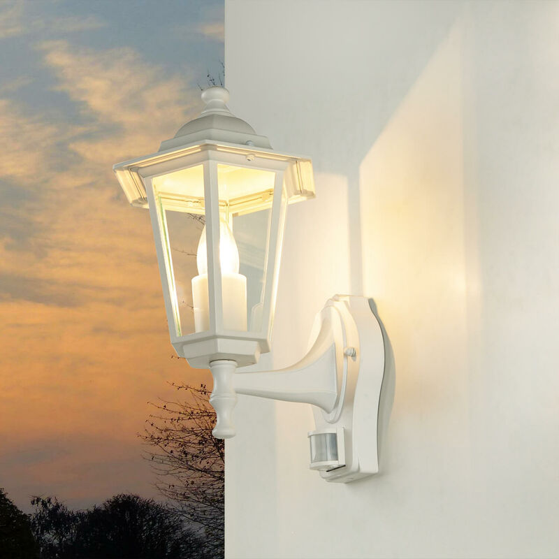 Image of Applique da esterno con sensore di movimento color bianco E27 IP44 stile rustico lampada da parete - Bianco