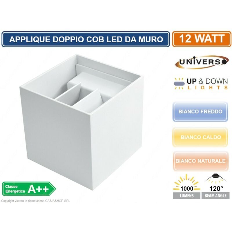 Image of Applique lampada a muro bianca doppio led cob 12W fascio regolabile da esterno - Colore Luce: Bianco Caldo