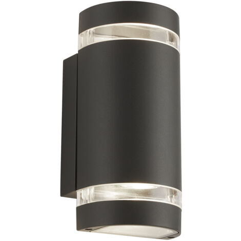 Applique da esterno curvo a 2 fiamme (sorgente LED Gu10 inclusa), diffusore grigio, trasparente