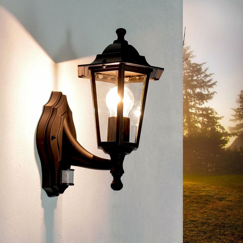 Image of Licht-erlebnisse - Applique da esterno dal design retrò nero con sensore di movimento stile rustico IP44 Lampada a muro da giardino lampada da parete