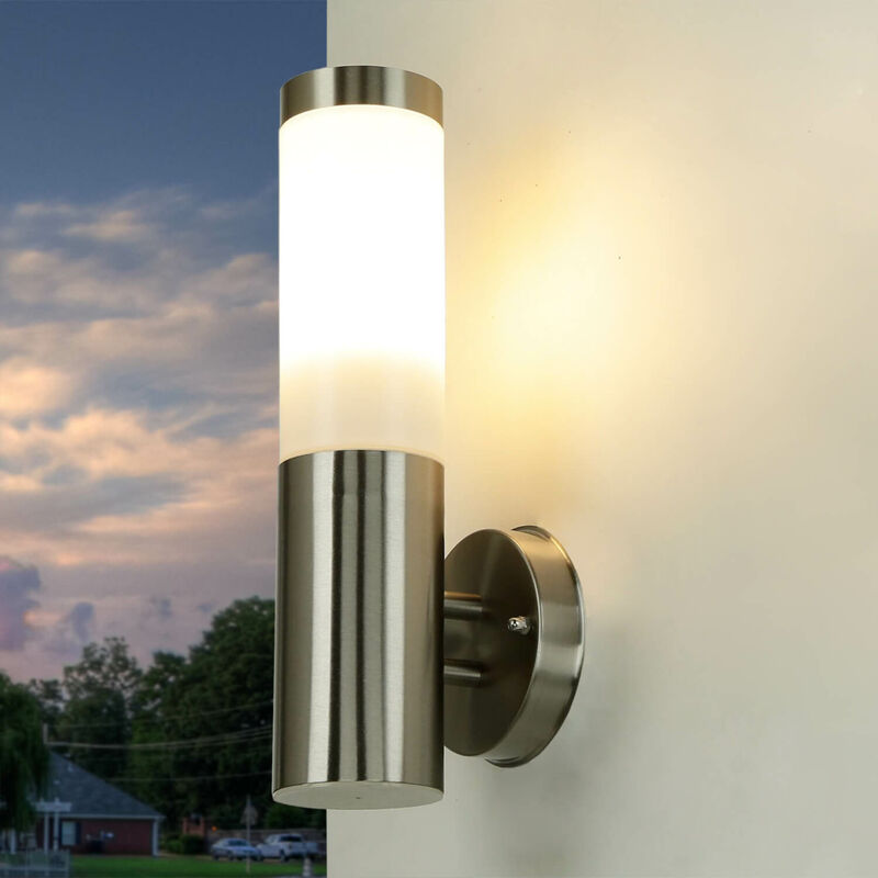 Image of Lampada da parete con braccio da esterno design moderno in acciaio inox color argento Ø8cm 34cm per viale di ingresso cortile - Argento (le immagini