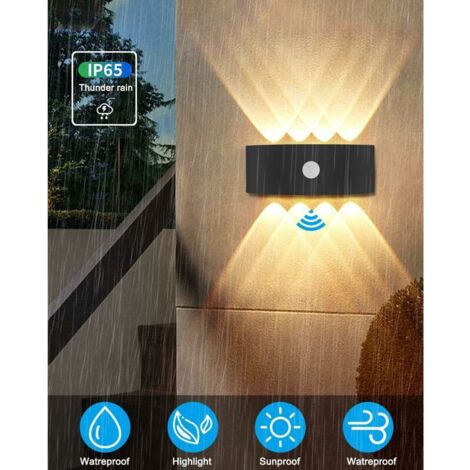 Applique da esterno, lampada da interno con sensore di movimento 8W, applique da parete per camera da letto 3000K bianco caldo, impermeabile IP65, adatta per balcone, scale e soggiorno - Nera [Classe 