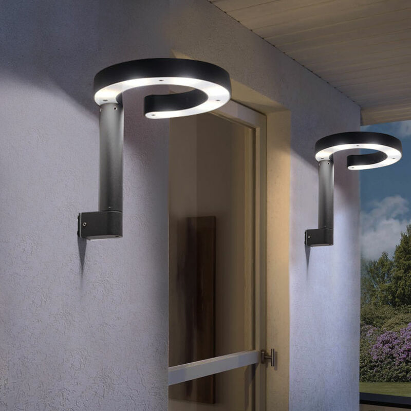 Image of Etc-shop - Applique da esterno Lampada da parete a led alluminio plastica luci esterne grigio satinato, design ad anello, 1x led 6W 280Lm bianco