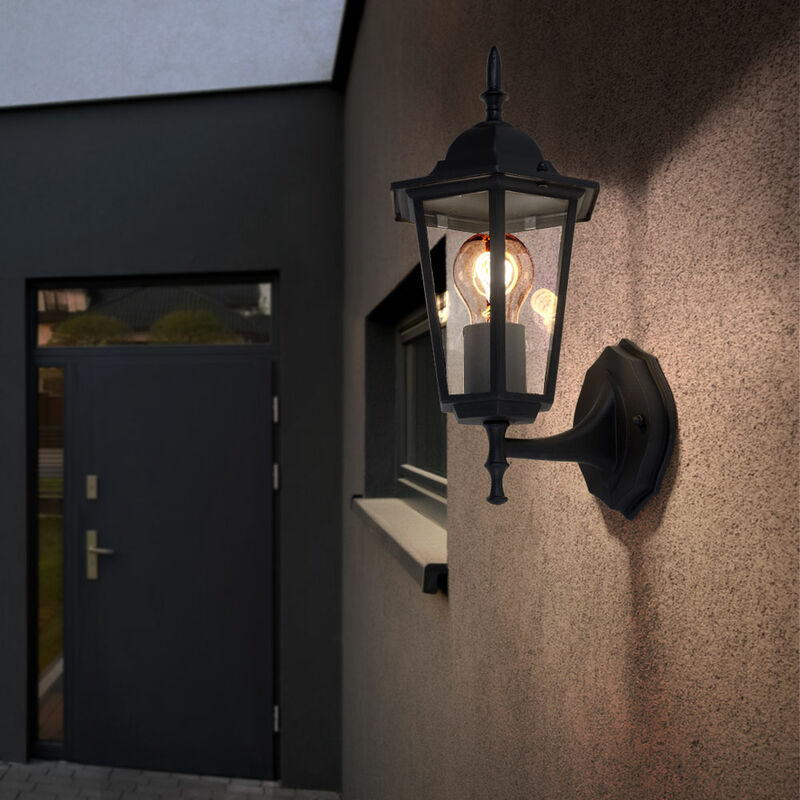 Image of Applique da esterno, nero, lanterna, luce porta d'ingresso, lampada da giardino, vetro alluminio, LxA 17x36 cm