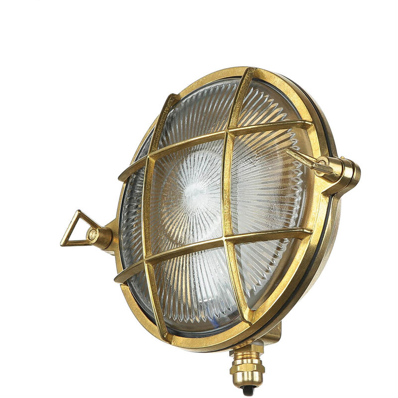 Image of Licht-erlebnisse - Applique da esterno serifos in ottone design a forma di oblò stile sottomarino IP64 stile marittimo lampada da parete - Ottone,