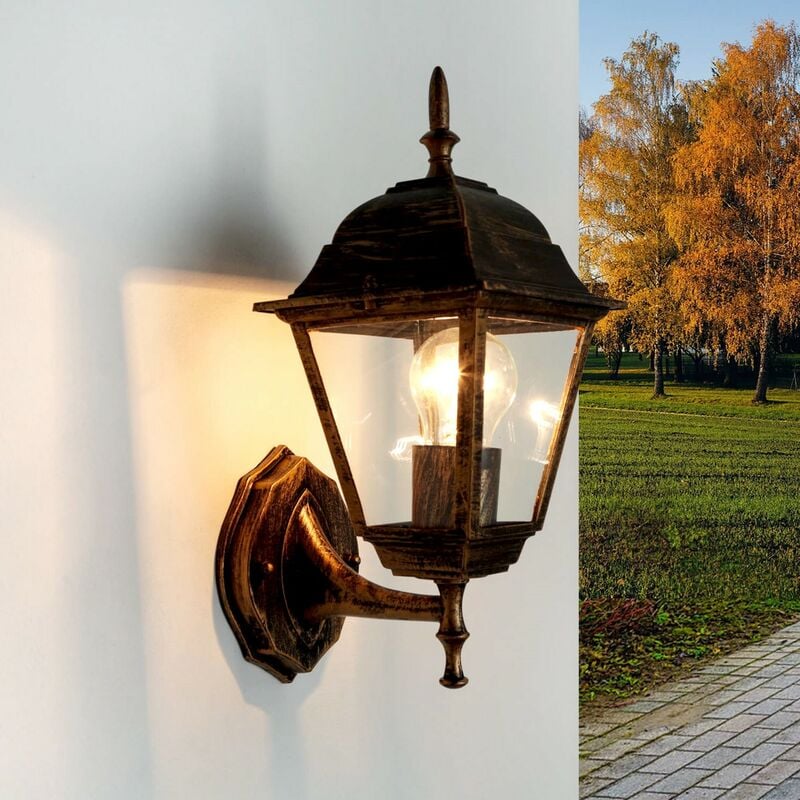 Image of Licht-erlebnisse - Applique da esterno tirol dal design rustico color rame antico impermeabile IP44 da giardino lampada da parete - Rame nero