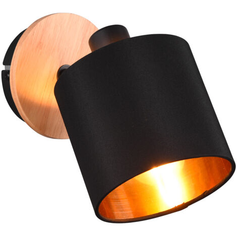 Applique da Interno Attacco E14 in Metallo e Legno Nero e Oro