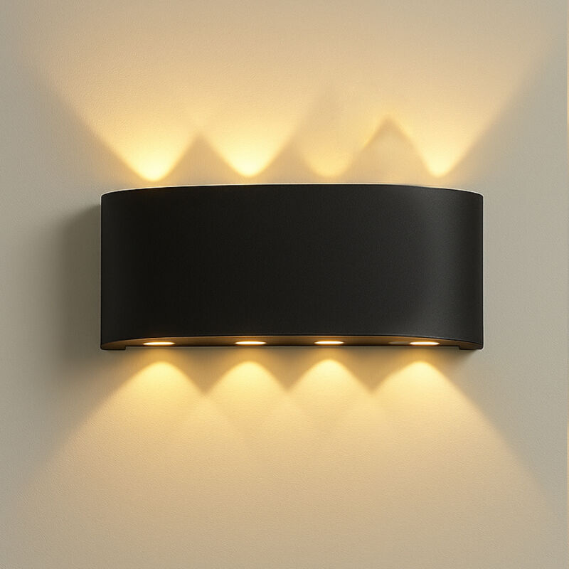 Applique da Muro 8 Led Lampada a Parete Nero con Luce Bianco Caldo 22x8x4cm