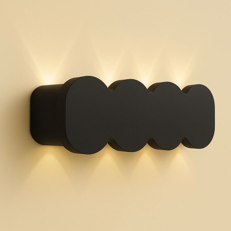 Applique da Muro con 8 Led Lampada a Parete Nero con Luce Bianco Caldo 21x8x3cm