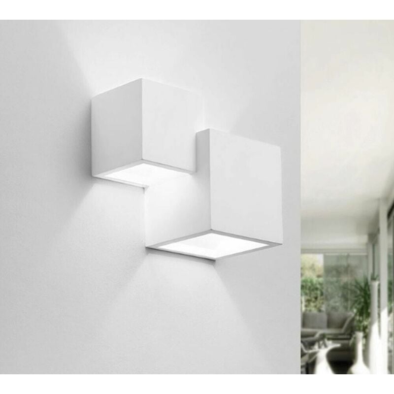 Image of Applique Da Parete 2 x Cubo In Gesso Verniciabile Lampada Doppia Luce G9