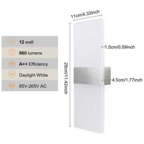 Applique da parete a LED 2X, faretto da parete, lampada da bagno, applique da parete, lampada da corridoio, giardino interno, bianco caldo 12W