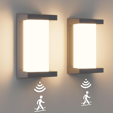 Applique da parete a LED - Confezione da 2 applique da parete con sensore di movimento da 18 W, luce da parete impermeabile IP65, 3000 K, 1200 lumen per lampada da parete per interni ed esterni