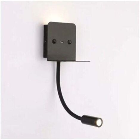 Applique da parete a LED da 3W "Slange" con lampada da lettura e porta USB, nera