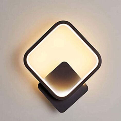 Applique da parete a LED per interni, quadrata, 12 W, bianco caldo 3000 K, moderna, per scale, camera da letto, soggiorno, corridoio, nera [Classe energetica E]