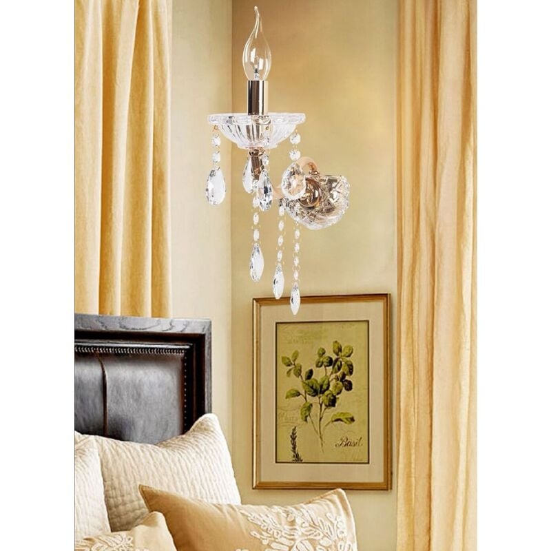 Image of Universo - Applique da parete con cristalli in vetro singola luce led E14 lampada lume muro design classico argento oro Oro
