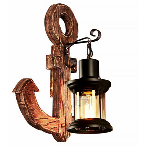 Applique da Parete con Forma ancora Stile Rustico attacco lampada E27 in Legno