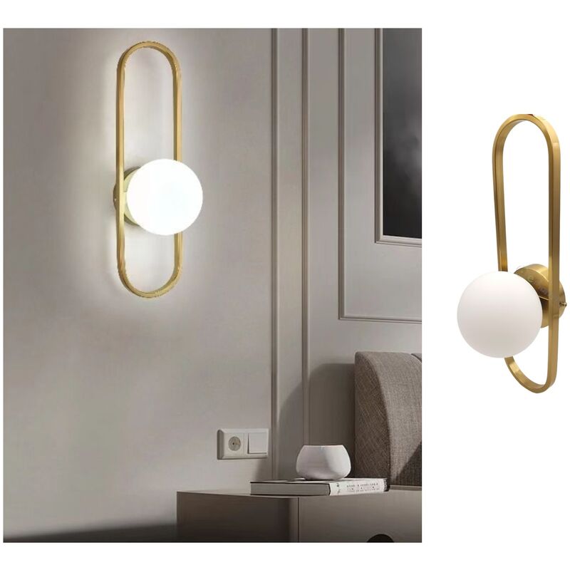 Image of Applique da parete con sfera in vetro bianco ovale metallo Oro attacco G9 lampada design moderno minimal