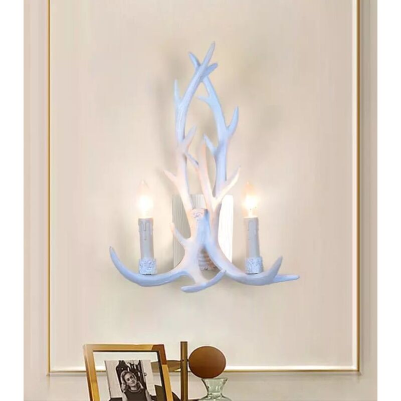 Image of Applique da parete corna cervo in resina design country lampada muro rustico E14 Bianco