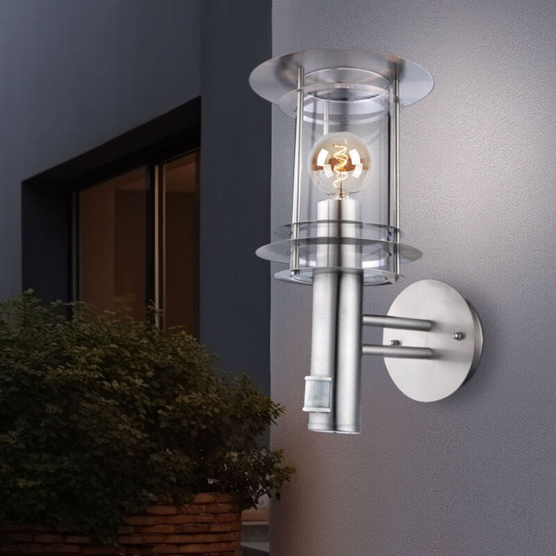 Image of Applique da parete in acciaio inox rilevatore di movimento lampada da esterno lanterna da parete lampada da parete luce per facciate con rilevatore