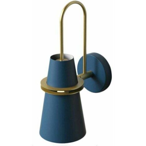 Applique da parete in corno colorato, lampada da parete in metallo moderna nordica E27, lampada da parete in ottone in stile industriale per corridoio del ristorante, camera da letto, soggiorno - Blu