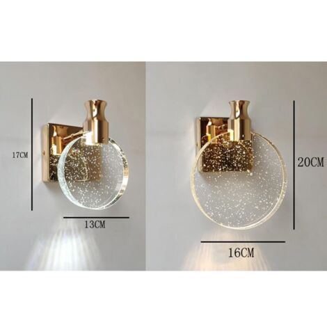 Applique da parete in cristallo, lussuosa lampada da parete in stile nordico per interni, lampada da parete rotonda creativa per camera da letto, comodino, soggiorno, bagno, comò, corridoio (oro, gran