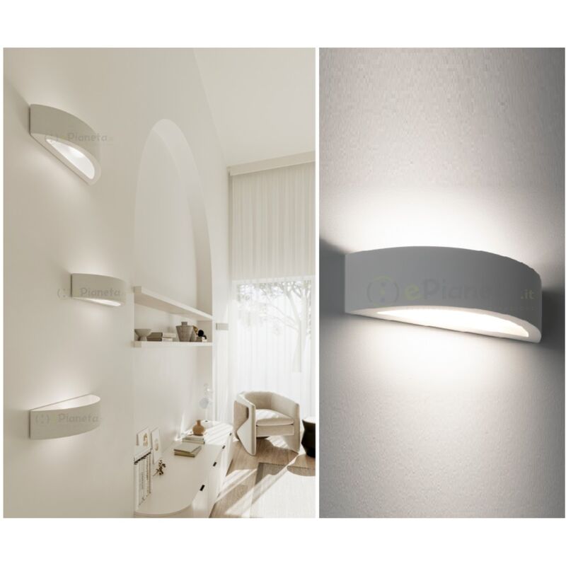 Image of Universo - Applique da parete in gesso attacco R7S lampada mezzaluna semicircolare doppia luce design moderno bianco verniciabile
