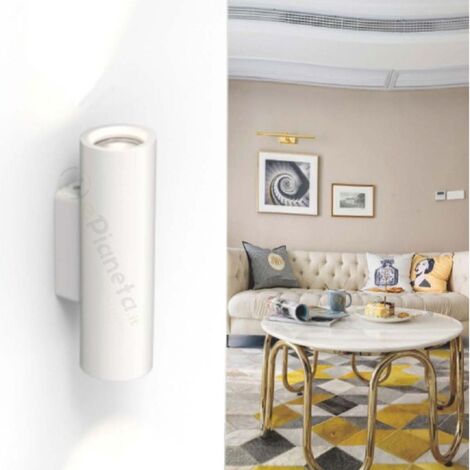 Applique da parete in gesso tubolare attacco GU10 lampada cilindro doppia luce verticale lineare bianco verniciabile