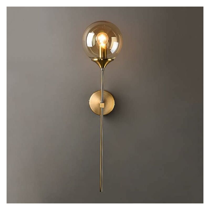Image of Applique da parete industriale vintage, lampada da parete per interni a LED, lampada da comodino Golde E14, applique a sfera in vetro ambrato per