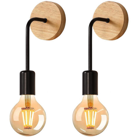 Applique da Parete Interna Industriale in Legno, Lampada da Parete Regolabile E27 Retro per Camera da Letto Salotto Corridoio Loft - 2X Nero