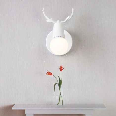 Applique da Parete Interno, Moderna Lampada da Parete in Metallo, Creativo Applique Candelabro Cervo per Bambini Camera da Letto Cucina Corridoio (Bianco)