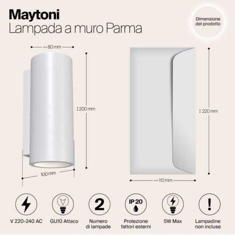 Applique da parete IP 20 AC 220-240 bianco gesso per interni, ufficio, casa