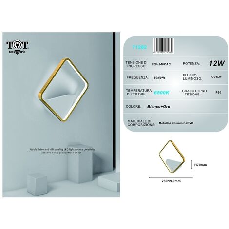 Applique da parete led 12w quadrato oro lampada design moderno minimal luce per camera soggiorno bagno  Bianco freddo