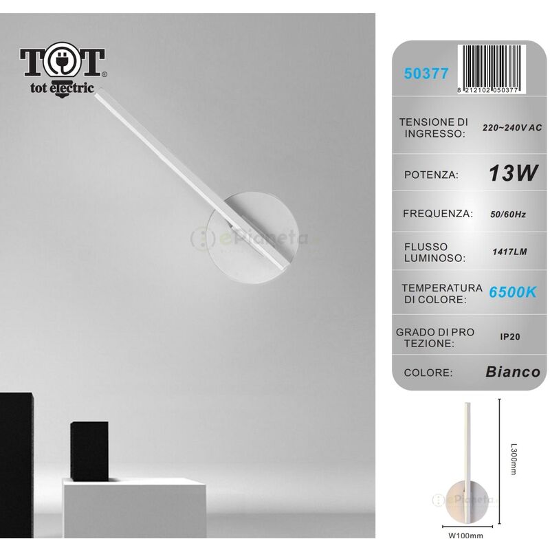 Image of Tot Electric - Applique da parete led 13w lineare verticale orientabile bianco oro moderno lampada luce fredda naturale Bianco - Luce fredda