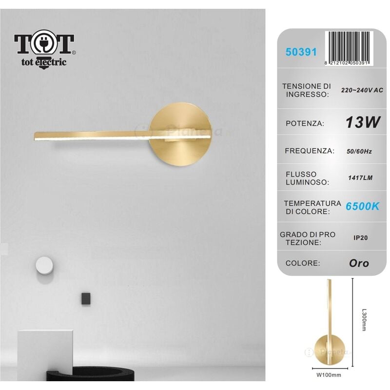 Image of Tot Electric - Applique da parete led 13w lineare verticale orientabile bianco oro moderno lampada luce fredda naturale Oro - Luce fredda