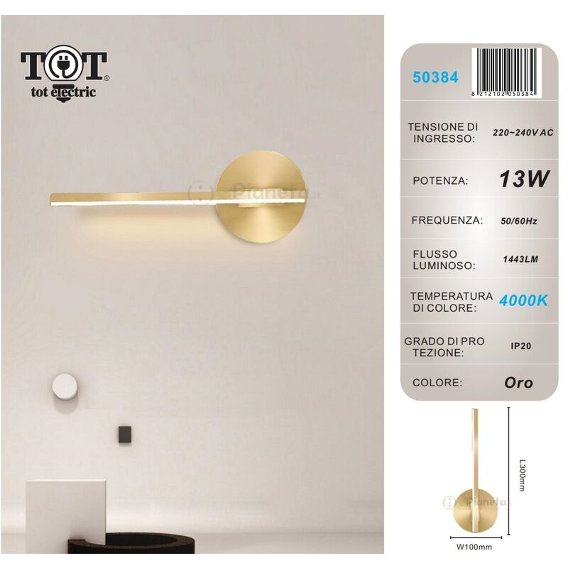 Image of Tot Electric - Applique da parete led 13w lineare verticale orientabile bianco oro moderno lampada luce fredda naturale Oro - Luce naturale