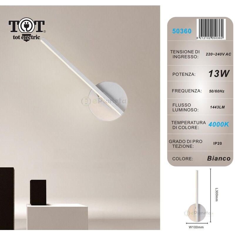 Image of Tot Electric - Applique da parete led 13w lineare verticale orientabile bianco oro moderno lampada luce fredda naturale Bianco - Luce naturale