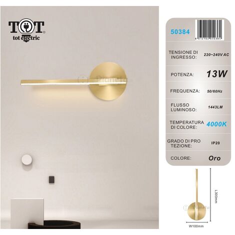 Applique da parete led 13w lineare verticale orientabile bianco oro moderno lampada luce fredda naturale  Oro - Luce naturale