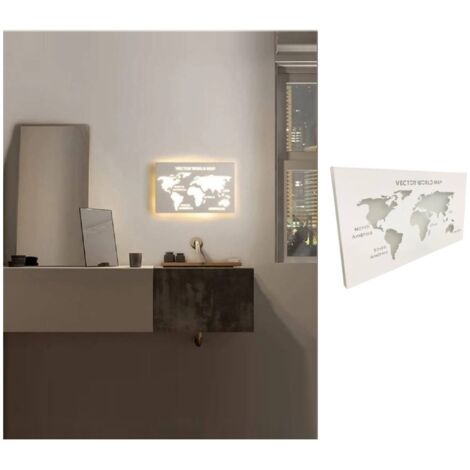 Applique da parete led 13W mappa mondo geografica rettangolare bianco design moderno luce bianca naturale calda