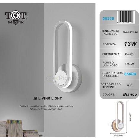Applique da parete led 13w ovale verticale orientabile bianco oro moderno lampada luce fredda naturale  Bianco - Luce fredda