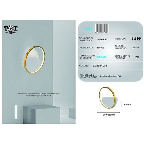 Applique da parete led 14w cerchio oro lampada tonda design moderno luce per camera soggiorno bagno Bianco freddo