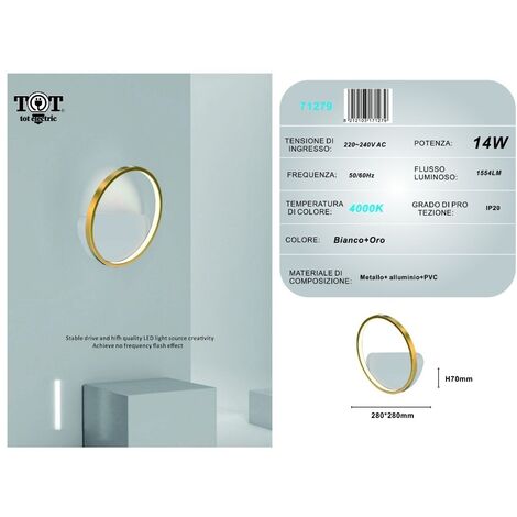 Applique da parete led 14w cerchio oro lampada tonda design moderno luce per camera soggiorno bagno  Naturale