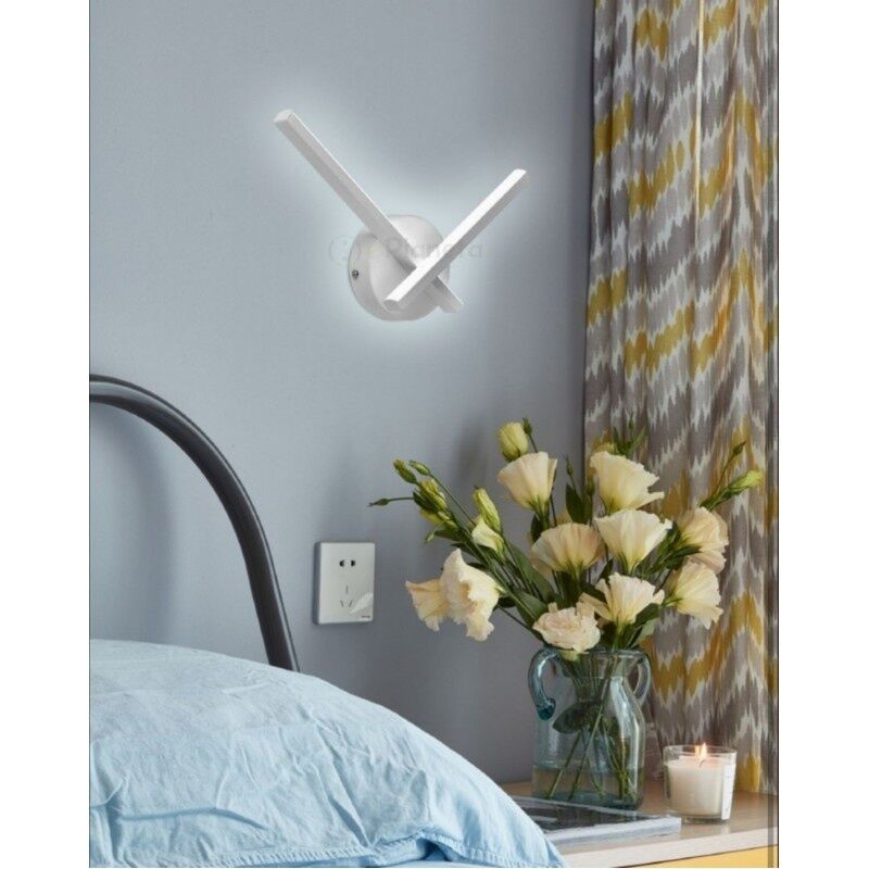 Image of Applique da parete luce led 6w incrociato bianco lampada design moderno decorativo 2 bracci lineare per camera bagno soggiorno fredda 6000k