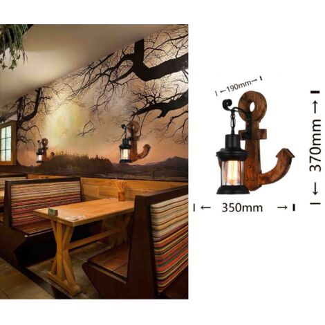 Applique da parete luce led E27 lanterna ancora nero in metallo legno design vintage lampada muro rustico