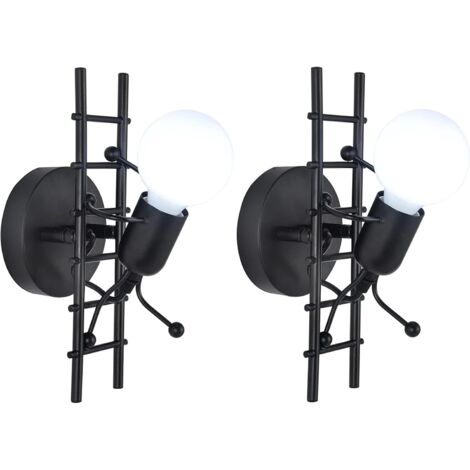 Applique da Parete Moderna Creativo Interno Lampada da Parete Luce da Muro Candelabro E27 per Camera da Letto Corridoio Soggiorno Scala (2x Nero)