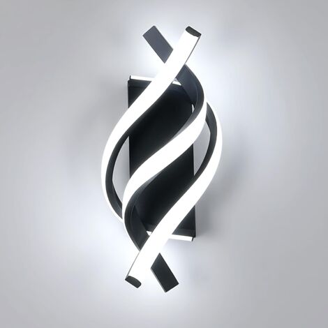 Applique da parete, moderna lampada da parete a LED a spirale, illuminazione da parete per interni, per camera da letto, bianco freddo 6500K (nero)