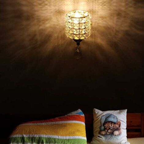 applique da parete moderne in cristallo con interruttore a catena, lampada da parete dorata per camera da letto, corridoio, attacco E14 (lampadina non inclusa)