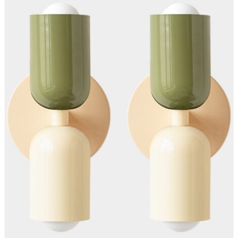 WOTTES Applique da Parete Moderno Lampada da Parete Up Down Lampade Muro Interno Verde+Color Crema 2 Pezzi