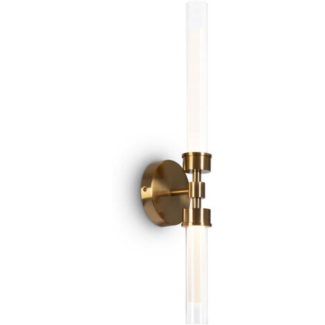 Applique Da Parete Moderno Stelo Metallo Ottone Vetro 2 Luci Led 7W